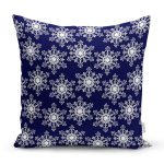 - 7102 - Realhomes Lacivert Zeminli Beyaz Kartanesi Desenli Dijital Baskılı Modern Yastık Kılıfı Realhomes