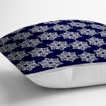 Lacivert Zeminli Beyaz Kartanesi Desenli Dijital Baskılı Modern Kırlent Kılıfı Realhomes