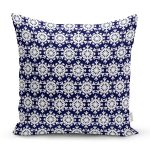 Lacivert Zeminli Beyaz Kartanesi Desenli Dijital Baskılı Modern Yastık Kılıfı Realhomes