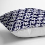 Lacivert Zeminli Beyaz Kartanesi Desenli Dijital Baskılı Modern Yastık Kılıfı Realhomes