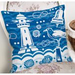 - 7112 - Realhomes Mavi Beyaz Zeminli Yelken Desenli Dijital Baskılı Modern Yastık Kırlent Kılıfı Realhomes