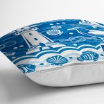 - 7112 - Realhomes Mavi Beyaz Zeminli Yelken Desenli Dijital Baskılı Modern Yastık Kırlent Kılıfı Realhomes