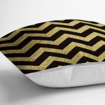 - 7114 - Realhomes Siyah Zeminde Gold Kalp Desenli Dijital Baskılı Modern Yastık Kırlent Kılıfı Realhomes