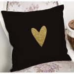 - 7115 - Realhomes Siyah Zeminde Coklu Gold Kalp Desenli Dijital Baskılı Modern Yastık Kırlent Kılıfı Realhomes