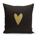 - 7115 - Realhomes Siyah Zeminde Coklu Gold Kalp Desenli Dijital Baskılı Modern Yastık Kırlent Kılıfı Realhomes