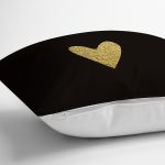 - 7115 - Realhomes Siyah Zeminde Coklu Gold Kalp Desenli Dijital Baskılı Modern Yastık Kırlent Kılıfı Realhomes