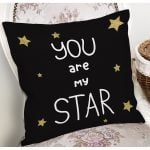 - 7120 - Realhomes Gold Zeminde Kucuk Siyah Kalp Desenli Dijital Baskılı Modern Yastık Kırlent Kılıfı Realhomes