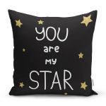 - 7120 - Realhomes Gold Zeminde Kucuk Siyah Kalp Desenli Dijital Baskılı Modern Yastık Kırlent Kılıfı Realhomes