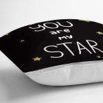 - 7120 - Realhomes Gold Zeminde Kucuk Siyah Kalp Desenli Dijital Baskılı Modern Yastık Kırlent Kılıfı Realhomes