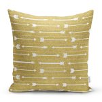 - 7122 - Realhomes Gold Zeminde Ok Çizimli Dijital Baskılı Modern Yastık Kırlent Kılıfı Realhomes