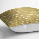 - 7122 - Realhomes Gold Zeminde Ok Çizimli Dijital Baskılı Modern Yastık Kırlent Kılıfı Realhomes