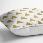 Beyaz Zeminde Gold Ucgen Detaylı Dijital Baskılı Modern Yastık Kırlent Kılıfı Realhomes