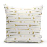 - 7125 - Realhomes Beyaz Zeminde Gold Ok Motifli Dijital Baskılı Modern Yastık Kırlent Kılıfı Realhomes