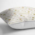 - 7125 - Realhomes Beyaz Zeminde Gold Ok Motifli Dijital Baskılı Modern Yastık Kırlent Kılıfı Realhomes