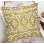 - 7126 - Realhomes Gold Zeminde Beyaz Bohem Çizimli Dijital Baskılı Modern Yastık Kırlent Kılıfı Realhomes