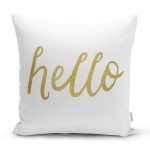 - 7127 - Realhomes  Beyaz Zeminde Gold Hello Yazılı Dijital Baskılı Modern Yastık Kırlent Kılıfı Realhomes