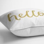 - 7127 - Realhomes  Beyaz Zeminde Gold Hello Yazılı Dijital Baskılı Modern Yastık Kırlent Kılıfı Realhomes