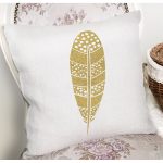 - 7128 - Realhomes Beyaz Zeminde Gold Kuş Tüyü Desenli Dijital Baskılı Modern Yastık Kırlent Kılıfı Realhomes