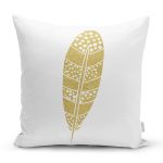 - 7128 - Realhomes Beyaz Zeminde Gold Kuş Tüyü Desenli Dijital Baskılı Modern Yastık Kırlent Kılıfı Realhomes