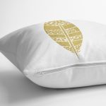 - 7128 - Realhomes Beyaz Zeminde Gold Kuş Tüyü Desenli Dijital Baskılı Modern Yastık Kırlent Kılıfı Realhomes