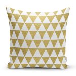 Beyaz Zeminde Gold Üçgen Desenli Dijital Baskılı Modern Yastık Kırlent Kılıfı Realhomes