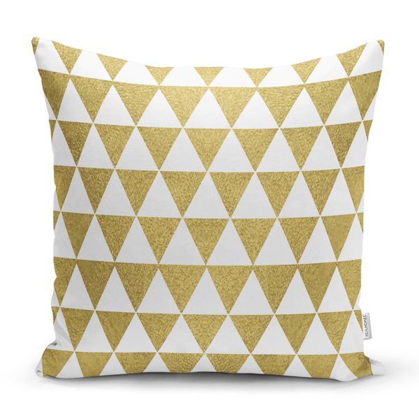 Beyaz Zeminde Gold Üçgen Desenli Dijital Baskılı Modern Yastık Kırlent Kılıfı Realhomes