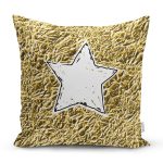 - 7130 - Realhomes Gold Zeminli Beyaz Yıldız Desenli Dijital Baskılı Modern Yastık Kırlent Kılıfı Realhomes