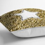 - 7130 - Realhomes Gold Zeminli Beyaz Yıldız Desenli Dijital Baskılı Modern Yastık Kırlent Kılıfı Realhomes