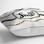 Beyaz Zeminli Gold Detayli Smile Dijital Baskılı Modern Yastık Kırlent Kılıfı Realhomes