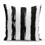 Beyaz Zeminli Siyah Renkli Çizgi Dijital Baskılı Modern Yastık Kırlent Kılıfı Realhomes