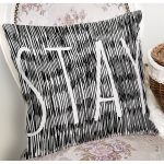 Siyah Beyaz Zeminli Onedraw Çizimli Stay Yazılı Modern Yastık Kırlent Kılıfı Realhomes