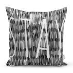 Siyah Beyaz Zeminli Onedraw Çizimli Stay Yazılı Modern Yastık Kırlent Kılıfı Realhomes