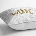 - 7135 - Realhomes Beyaz Zeminli Gold Renkli With Yazılı Dijital Baskılı Modern Yastık Kırlent Kılıfı Realhomes