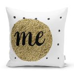 Beyaz Zeminde Gold Renkli Me Yazılı Dijital Baskılı Modern Yastık Kırlent Kılıfı Realhomes