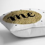 Beyaz Zeminde Gold Renkli Me Yazılı Dijital Baskılı Modern Yastık Kırlent Kılıfı Realhomes