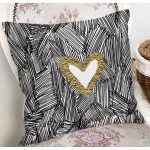- 7137 - Realhomes Siyah Onedraw Çizimli Gold Renkli Kalp Desenli Modern Yastık Kırlent Kılıfı Realhomes