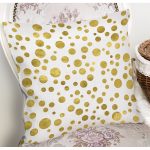 Beyaz Zemin Üzerinde Gold Renkli Puantiye Desenli Modern Yastık Kırlent Kılıfı Realhomes