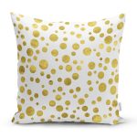 Beyaz Zemin Üzerinde Gold Renkli Puantiye Desenli Modern Yastık Kırlent Kılıfı Realhomes