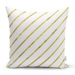 - 7140 - Realhomes Beyaz Zemin Üzerinde Gold Renkli Yatay Çizgili Modern Yastık Kırlent Kılıfı Realhomes