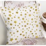 - 7141 - Realhomes Beyaz Zeminli Gold Renkli Çoklu Yıldız Detayli Modern Yastık Kırlent Kılıfı Realhomes