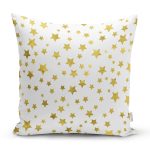 - 7141 - Realhomes Beyaz Zeminli Gold Renkli Çoklu Yıldız Detayli Modern Yastık Kırlent Kılıfı Realhomes