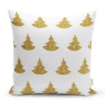 - 7142 - Realhomes Beyaz Zeminde Gold Renkli Çam Ağacı Desenli Dijital Baskılı Modern Kırlent Kılıfı Realhomes