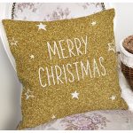 - 7143 - Realhomes Gold Zeminde Merry Christmas Yazılı Dijital Baskılı Modern Yastık Kırlent Kılıfı Realhomes