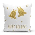 - 7144 - Realhomes  Beyaz Zeminde Gold Renkli Çan Desenli Dijital Baskılı Modern Yastık Kırlent Kılıfı Realhomes