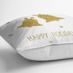 - 7144 - Realhomes  Beyaz Zeminde Gold Renkli Çan Desenli Dijital Baskılı Modern Yastık Kırlent Kılıfı Realhomes