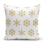 - 7145 - Realhomes Beyaz Zeminde Gold Renkli Kar Tanesi Desenli Dijital Baskılı Modern Kırlent Kılıfı Realhomes