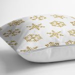 - 7145 - Realhomes Beyaz Zeminde Gold Renkli Kar Tanesi Desenli Dijital Baskılı Modern Kırlent Kılıfı Realhomes