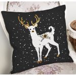 Siyah Zeminnde Geyik Desenli Dijital Baskılı Modern Yastık Kırlent Kılıfı Realhomes