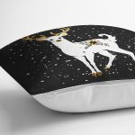 Siyah Zeminnde Geyik Desenli Dijital Baskılı Modern Yastık Kırlent Kılıfı Realhomes