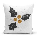 - 7147 - Realhomes Beyaz Zeminde Onedraw Çizimli Yaprak Desenli Dijital Baskılı Modern Kırlent Kılıfı Realhomes